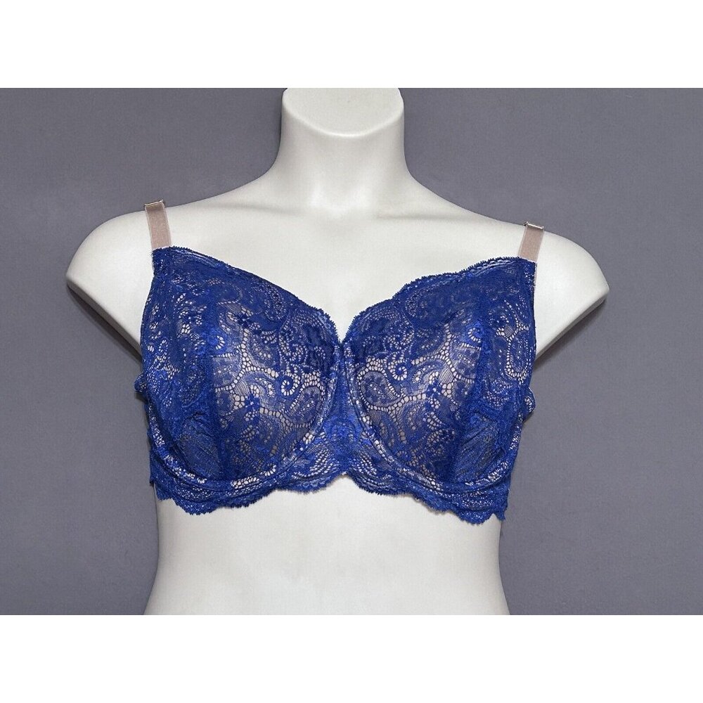 Third Love Lace Balconette Bra 36G Blue Lace Overly Lightly Lined Underwired